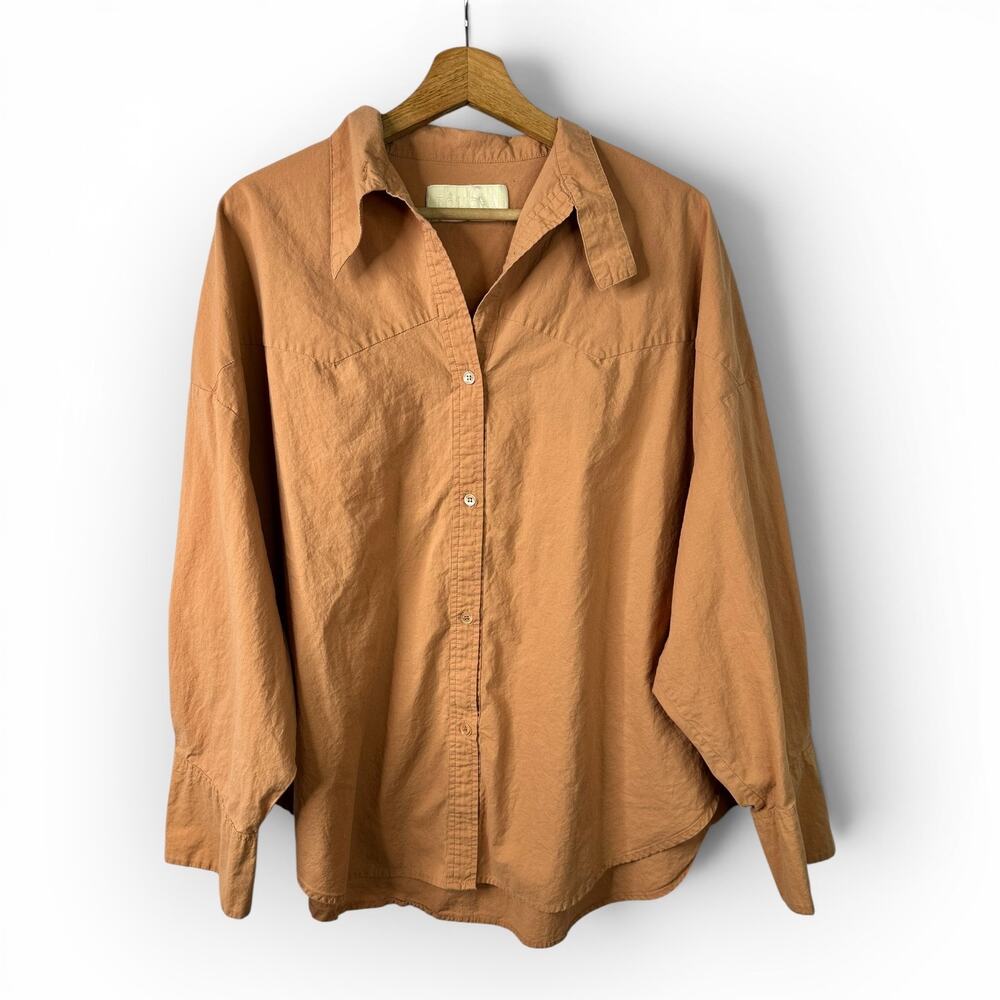 Roucha West Shirt Minimalist Cotton Button-Down Top Blush Pink Lagenlook Medium